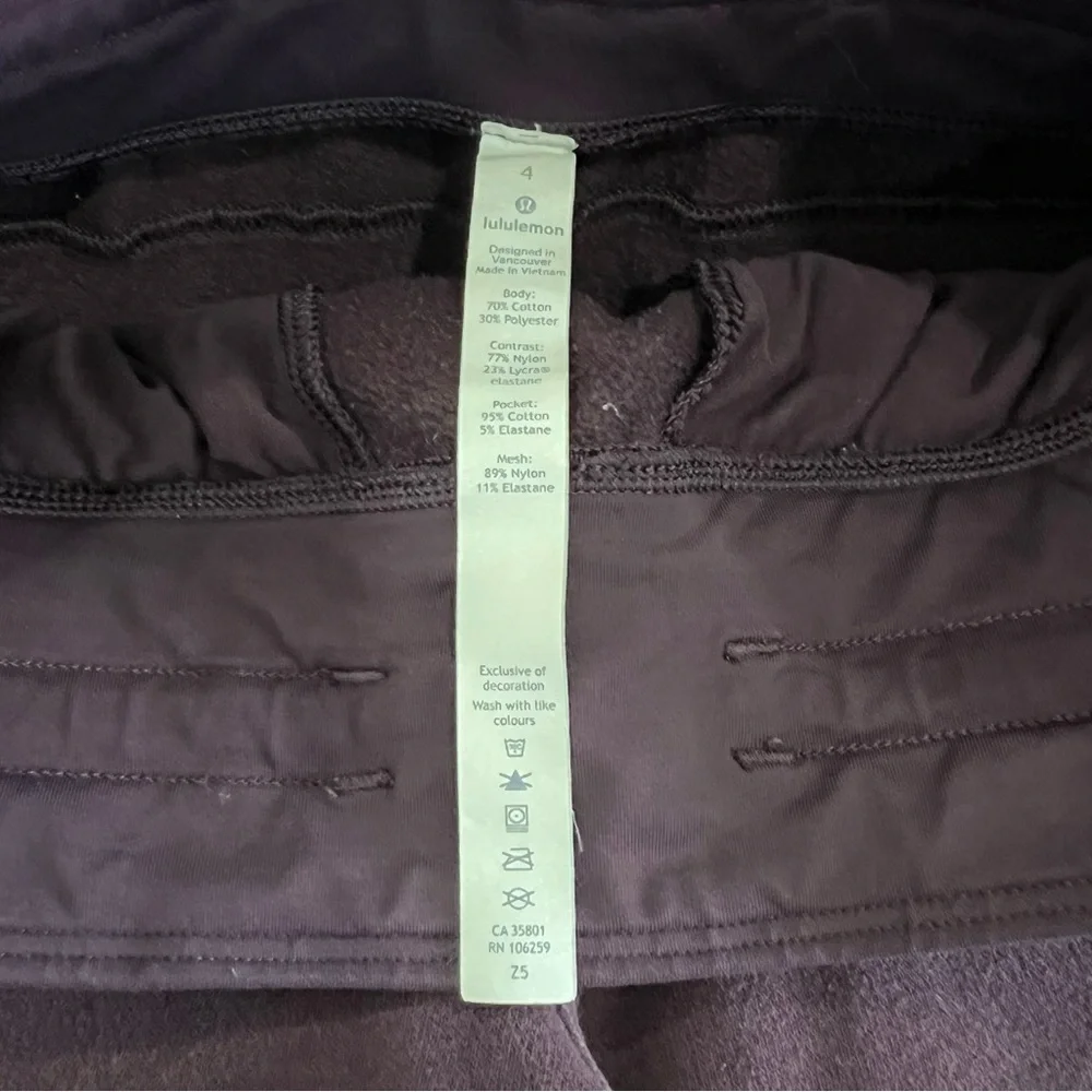 Lululemon Fleece Jogger Pants Size 4 Cotton Blebs Side Zip Pockets Burgundy